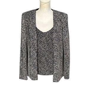 New Ali Miles Jacket Size Medium Petite Black Abstract Artsy Art to Wear Work